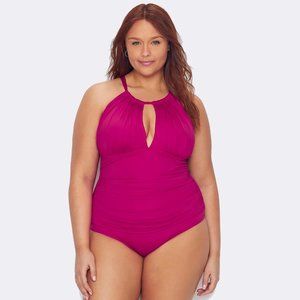 Kenneth Cole Plus Shirred Keyhole 1 Piece Pink 1X